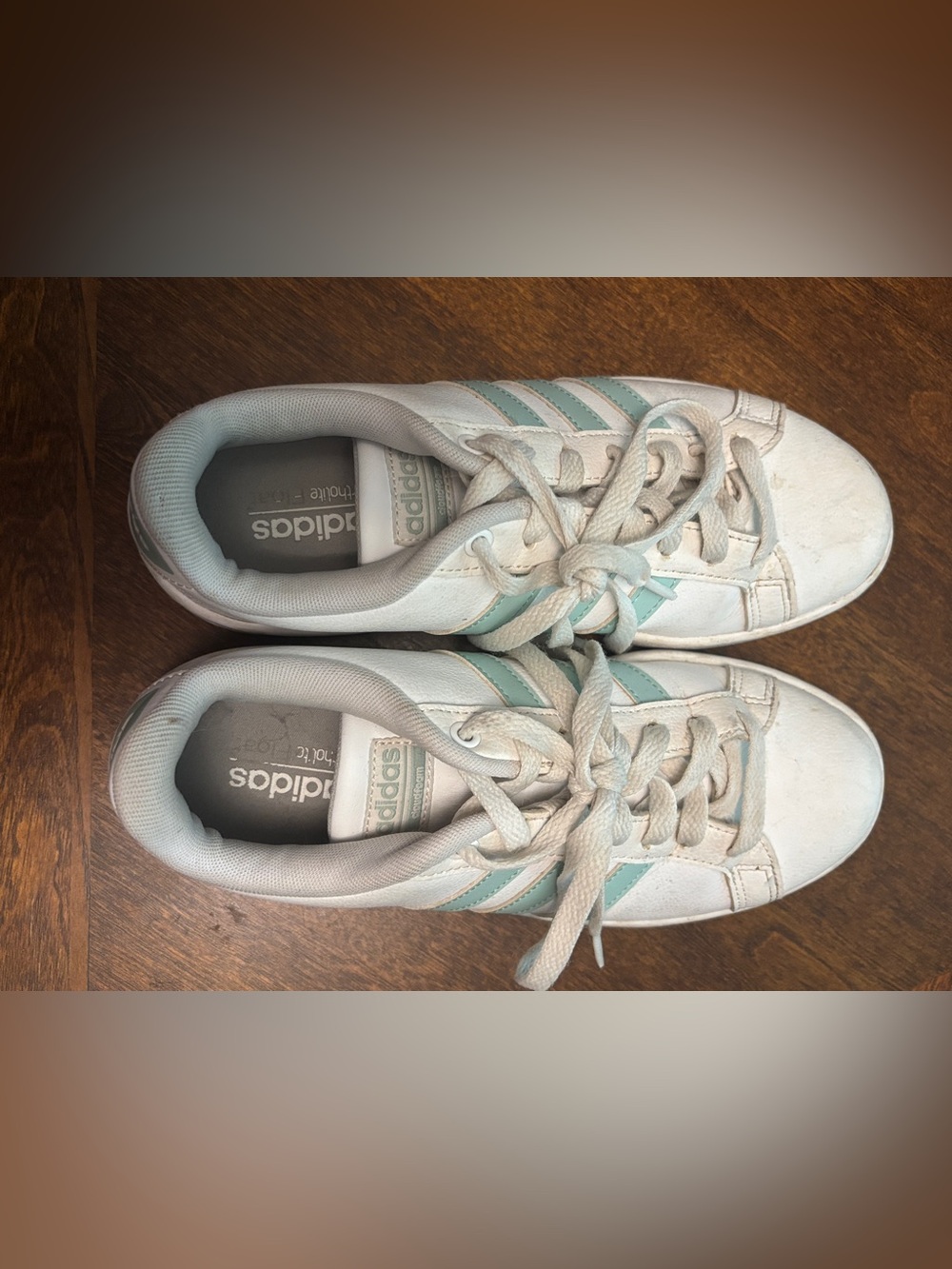 adidas Womens White Sneakers with Mint Accent Stripes